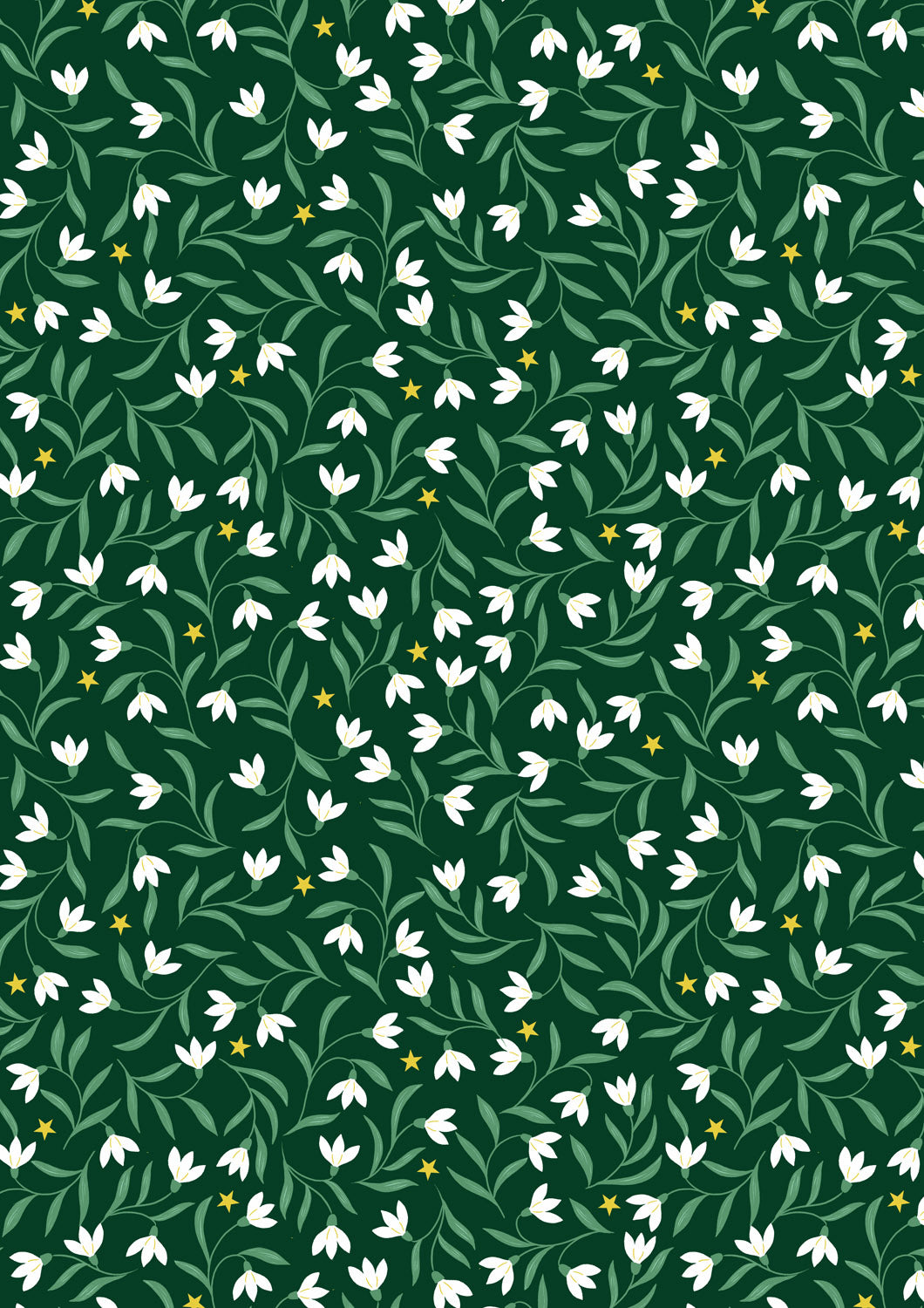 Christmas in Bluebell Wood - Snowdrops On Christmas Green With Metallic