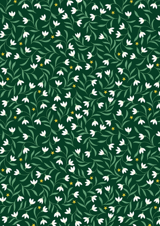 Christmas in Bluebell Wood - Snowdrops On Christmas Green With Metallic