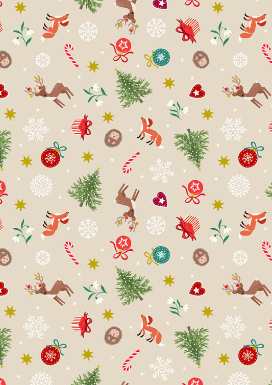 Christmas in Bluebell Wood - Scattered Festive on Cream With Metallic