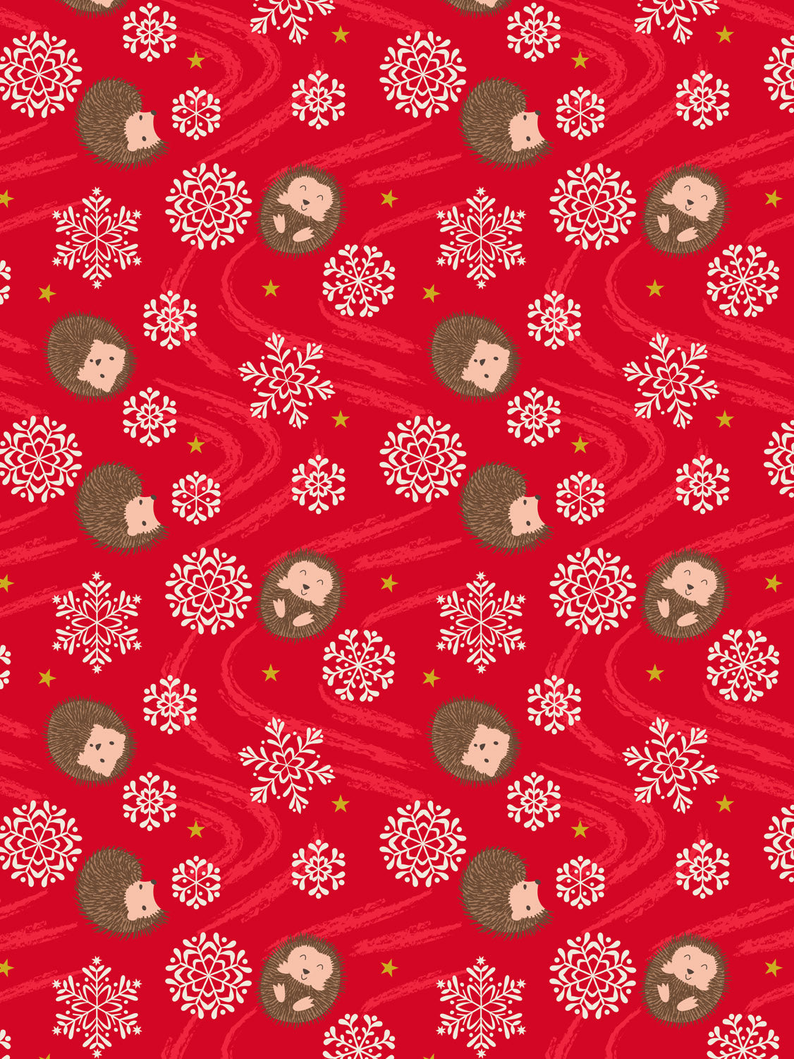 Christmas in Bluebell Wood - Snowflake Hedgehog on Red With Metallic