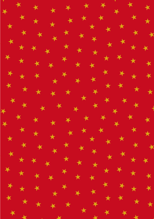 Christmas in Bluebell Wood - Gold Stars On Red With Metallic