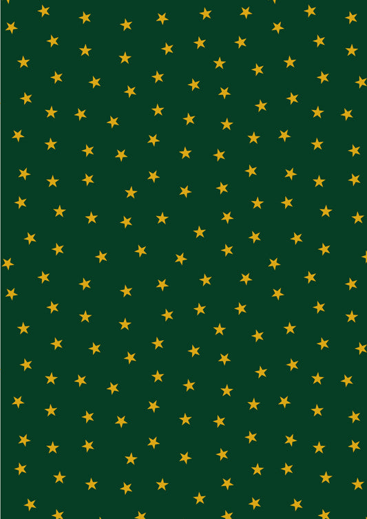 Christmas in Bluebell Wood - Gold Stars On Green With Metallic