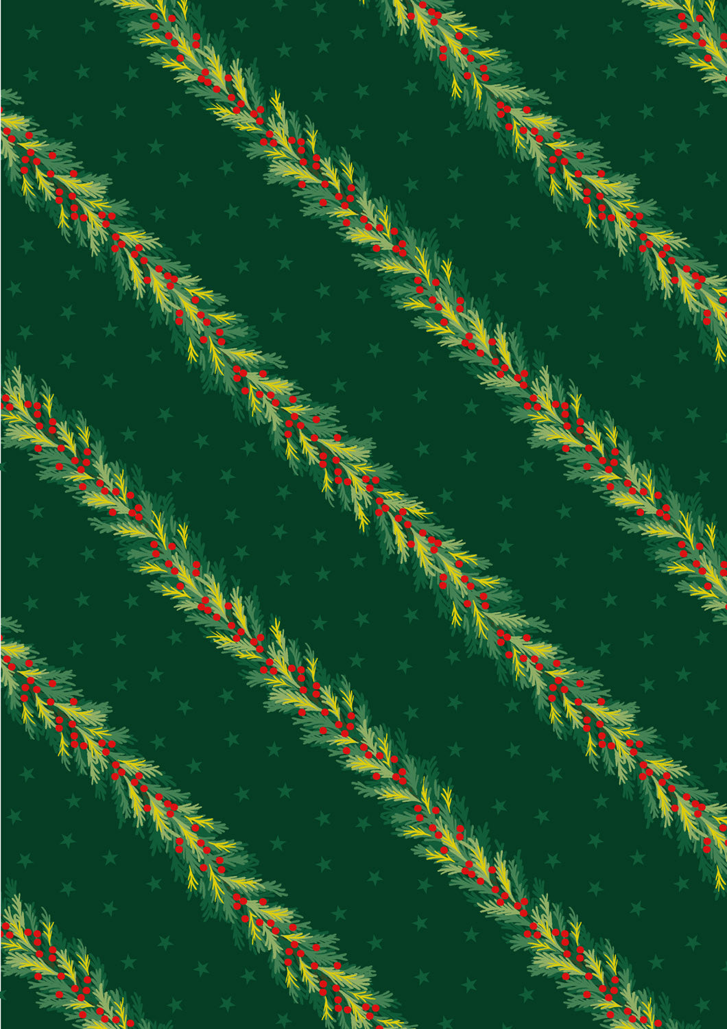 Christmas in Bluebell Wood - Spruce Garland On Christmas Green With Metallic