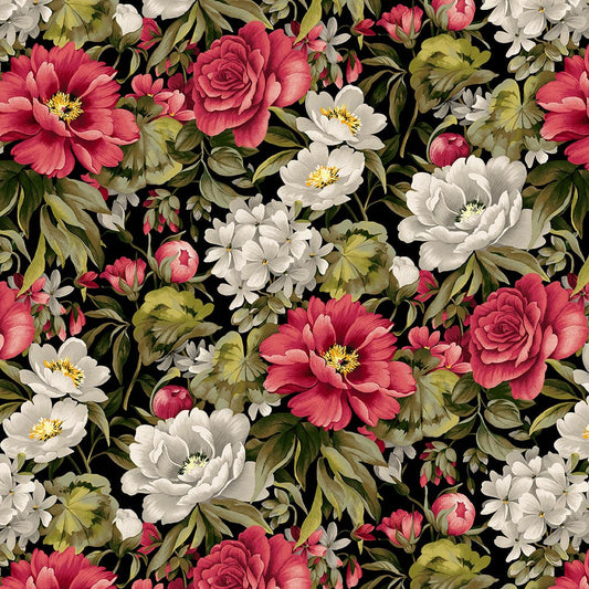 Dots and Holes - Large Flowers Black by Karen Montgomery 