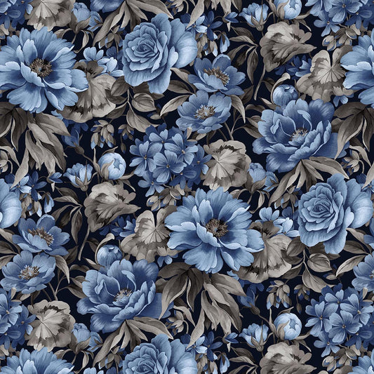 Dots and Holes - Large Flowers Indigo Karen Montgomery 