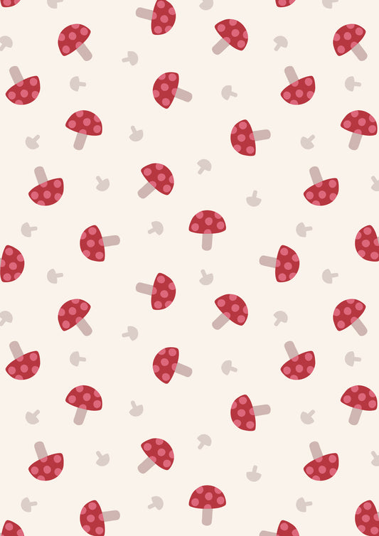 Country Comforts - Red Toadstools on Cream Flannel
