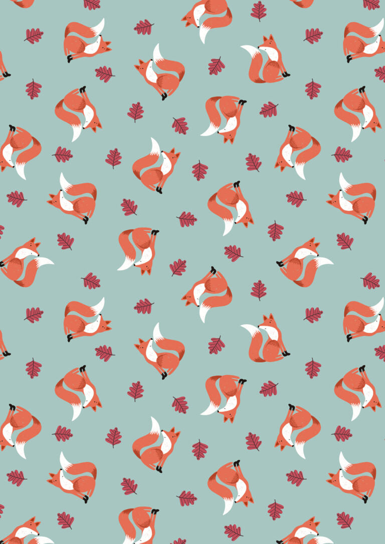 Country Comforts - Friendly Fox On Duck Egg Flannel