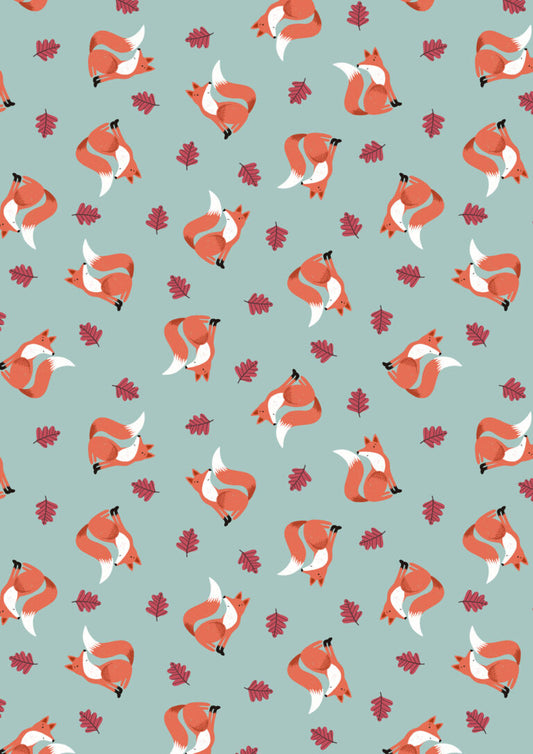 Country Comforts - Friendly Fox On Duck Egg Flannel