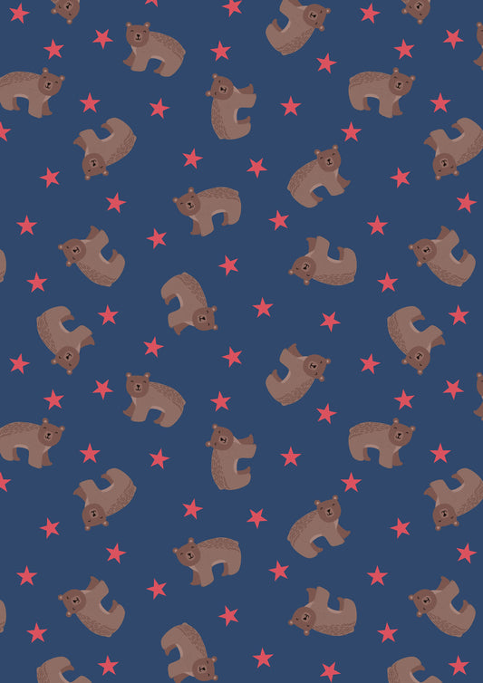 Country Comforts - Bear on Dark Blue Flannel