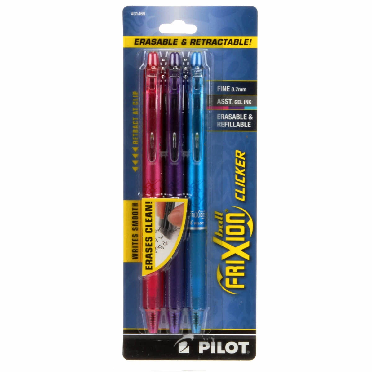 Frixion Clicker Pen Assortment Fine Point 0.7mm 3pk