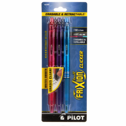 Frixion Clicker Pen Assortment Fine Point 0.7mm 3pk