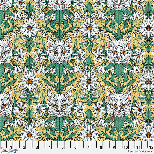 Garden Bed - Cat Flower Yellow FreeSpirit Fabrics Rachel Hauer