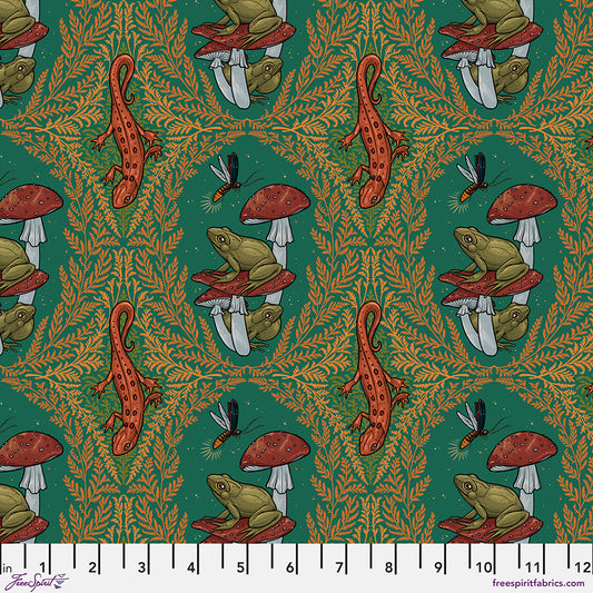 Garden Bed - Garden Glow Dark Aqua by Rachel Hauer FreeSpirit Fabrics 