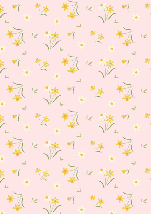 Joys of Spring - Daffodil Delight Pastel Pink Lewis and Irene Fabrics Cassandra Connolly