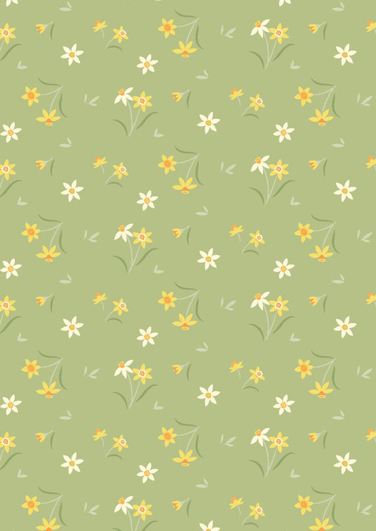 Joys of Spring - Daffodil Delight Spring Green  Lewis and Irene Fabrics Cassandra Connolly