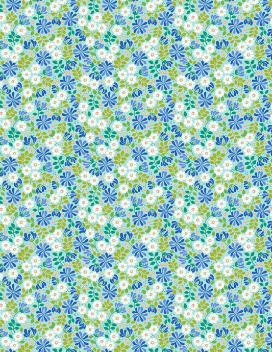 Boho Blooms - Floral Burst Aqua and Blue