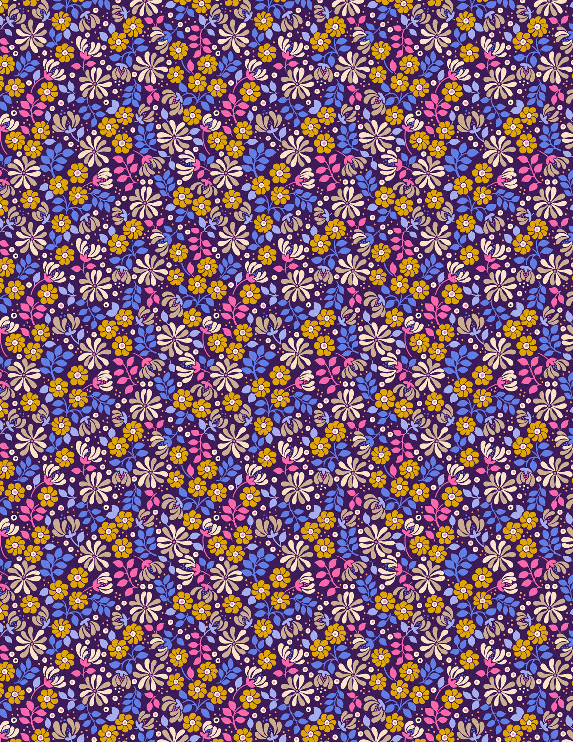 Boho Blooms - Floral Burst on Dark Purple