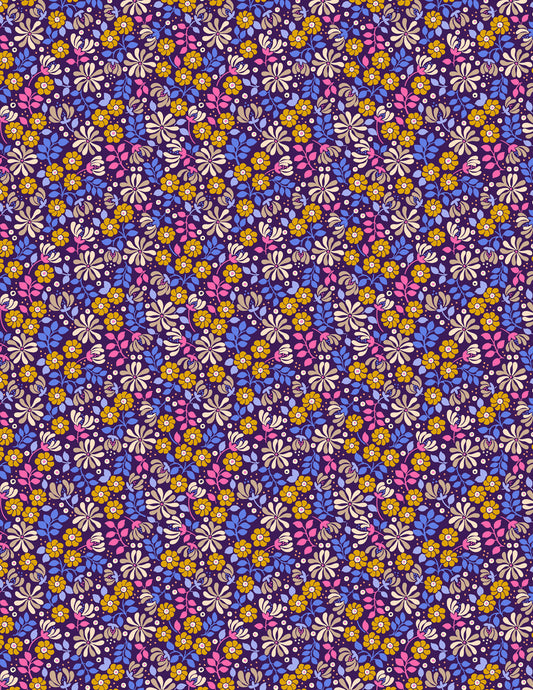 Boho Blooms - Floral Burst on Dark Purple