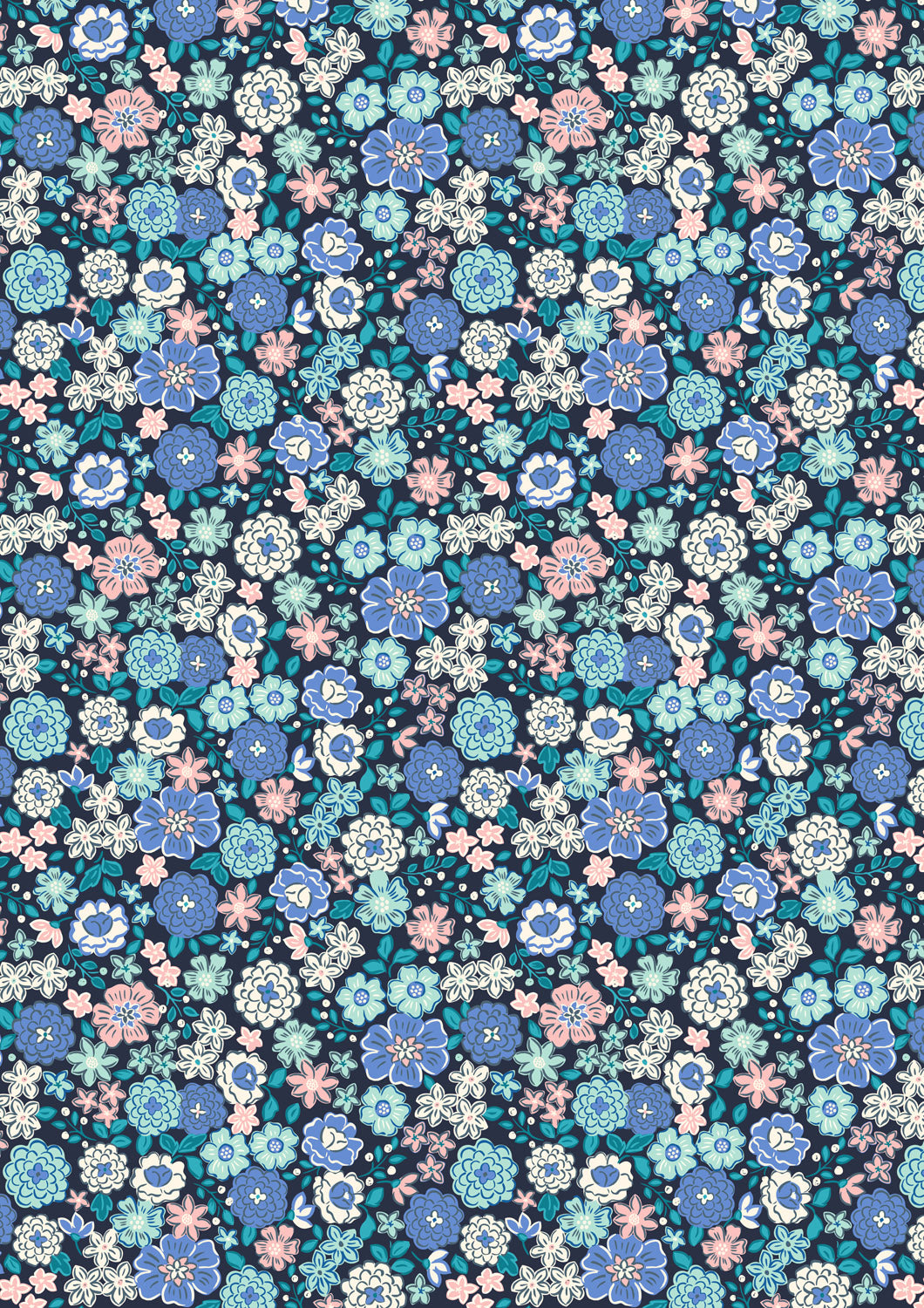 Boho Blooms - Blues and Pinks on Navy