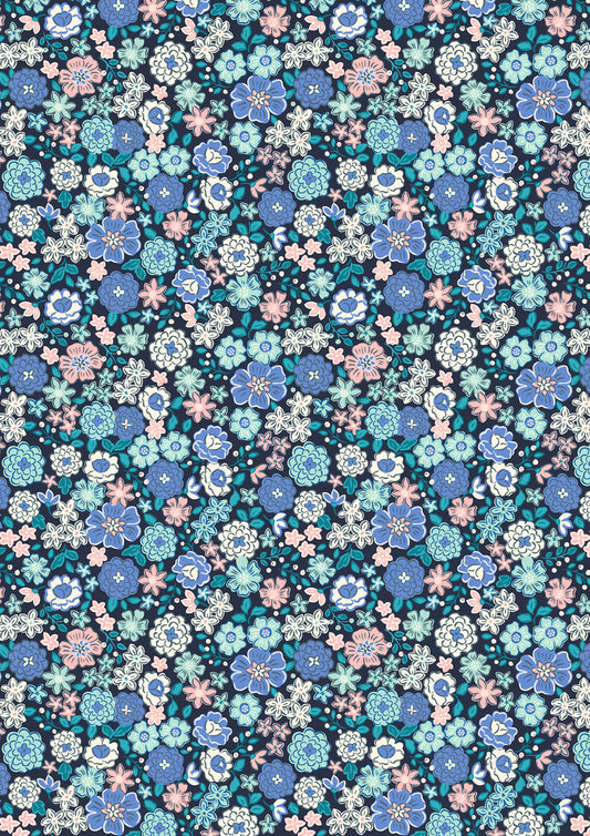 Boho Blooms - Blues and Pinks on Navy