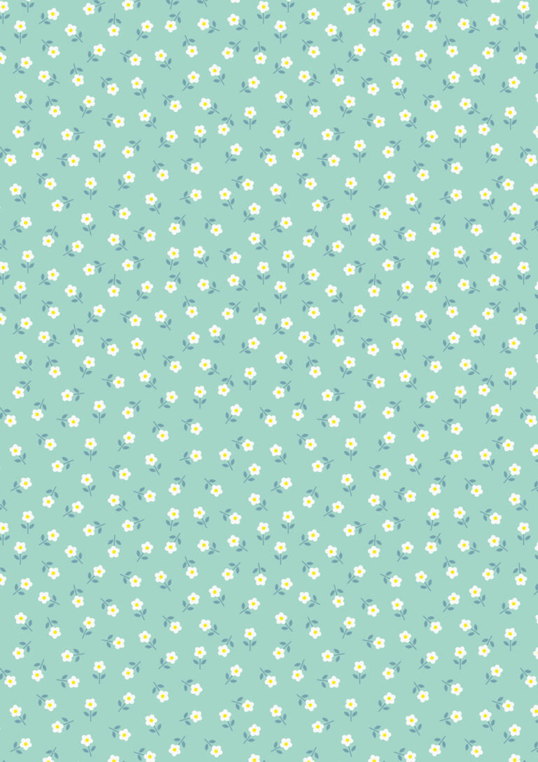 Boho Blooms - Little Daisies Cream on Aqua