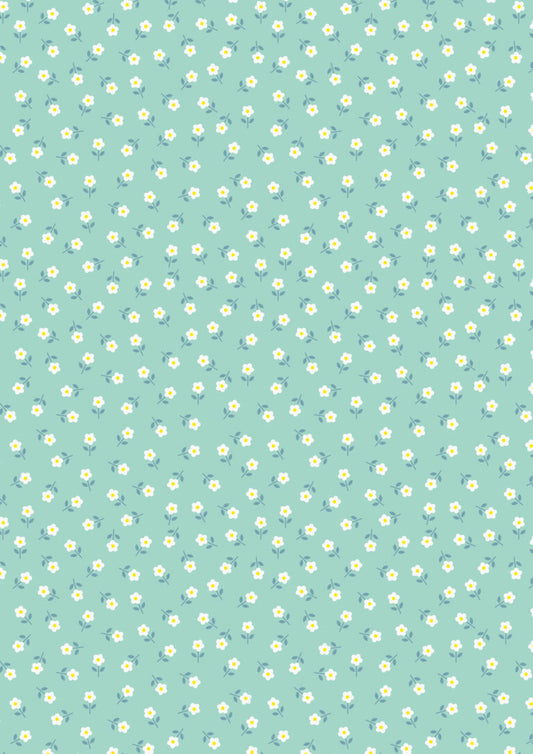 Boho Blooms - Little Daisies Cream on Aqua
