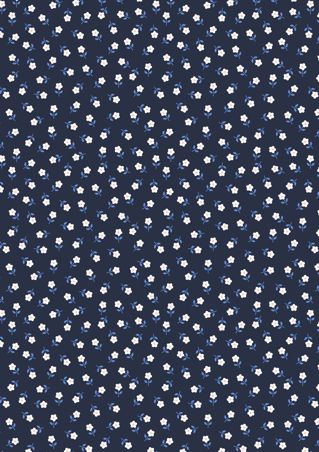 Boho Blooms - Little Daisies Pink on Navy