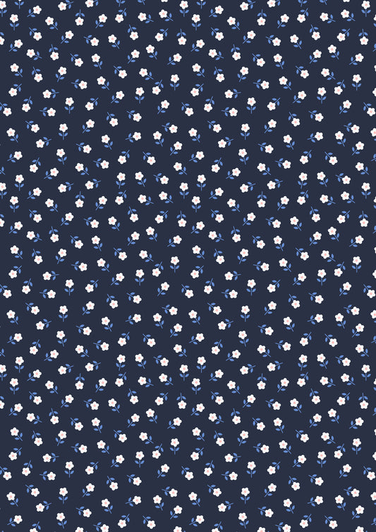 Boho Blooms - Little Daisies Pink on Navy