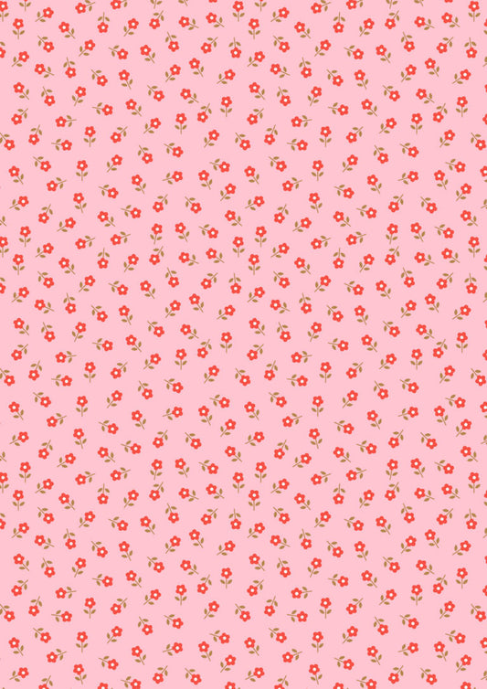 Boho Blooms - Little Daisies Red on Pink