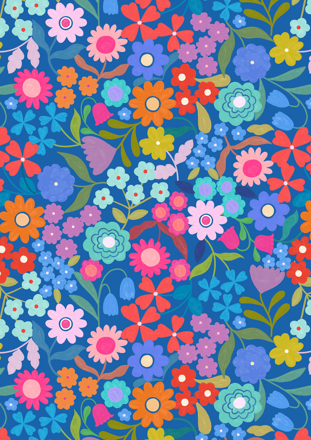 Patchwork Joy - Joyful flowers On Blue