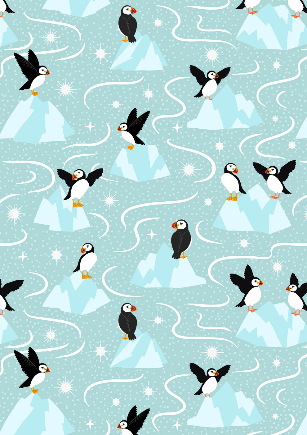 Where The Sky Dances - Puffins On Icy Blue (With Pearl)