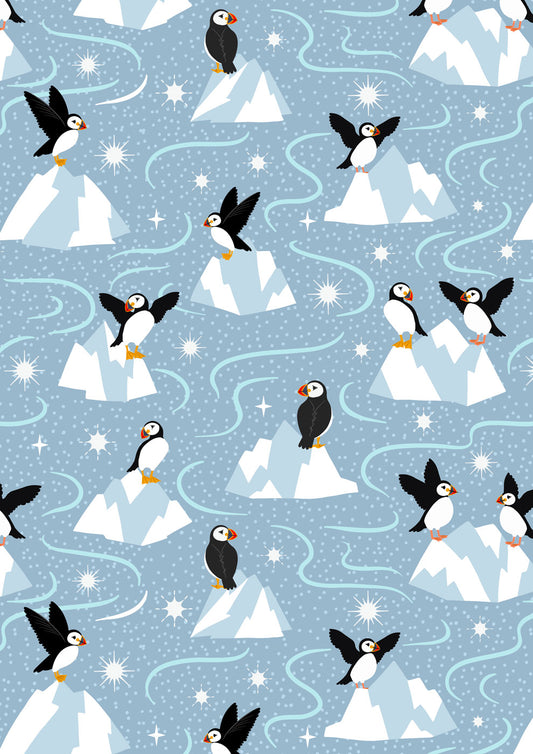 Where The Sky Dances - Puffins On Icy Blue Grey (With Pearl)