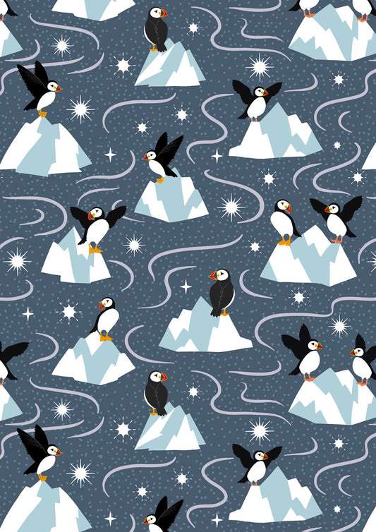 Where The Sky Dances - Puffins On Dark Blue (With Pearl)