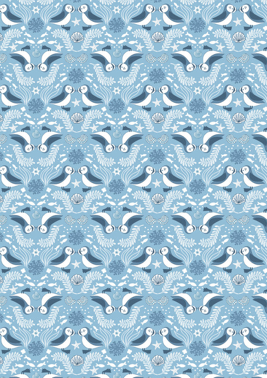 Seas The Day - Mirrored Puffin Blue
