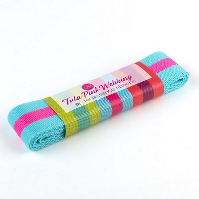 Tula Pink Webbing - Aqua and Hot Pink 1.5"