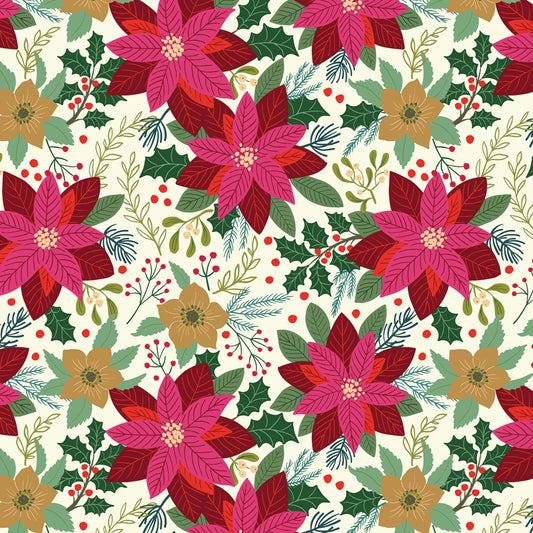 All is Bright - Poinsettia on Cream