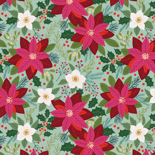 All is Bright - Poinsettia on Duck Egg