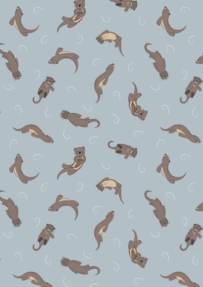 Small Things Rivers and Creeks - Otters on Muted Blue