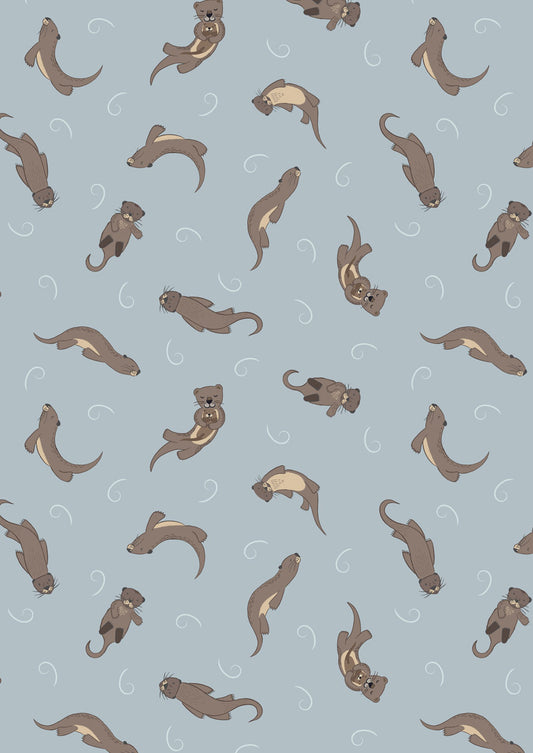 Small Things Rivers and Creeks - Otters on Muted Blue