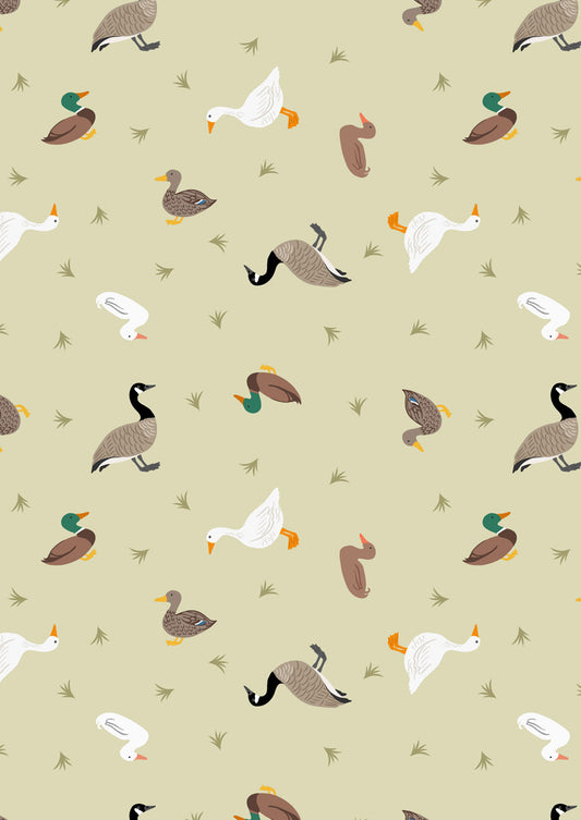 Small Things Rivers and Creeks - Ducks and Geese Green Cream