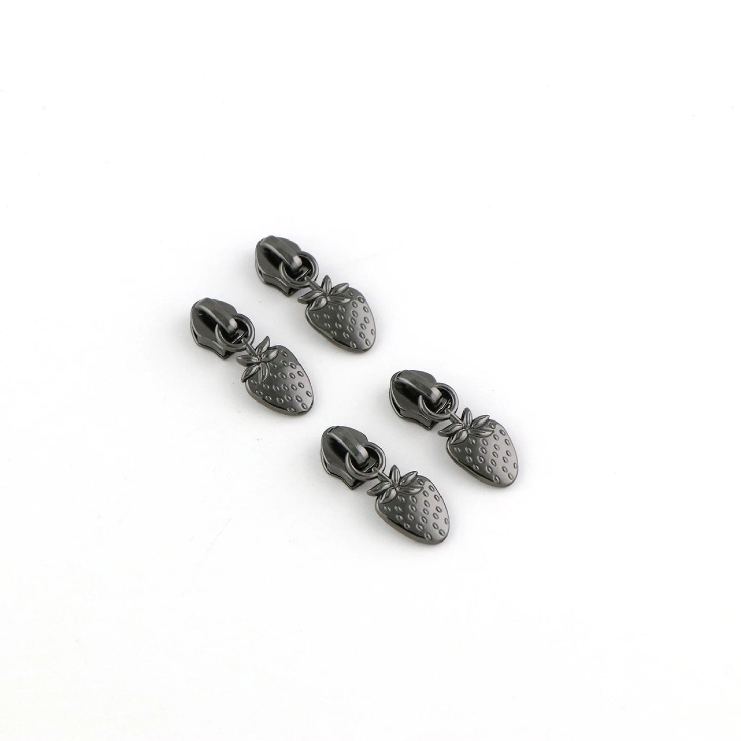 Four Strawberry Zipper Pulls - Gunmetal