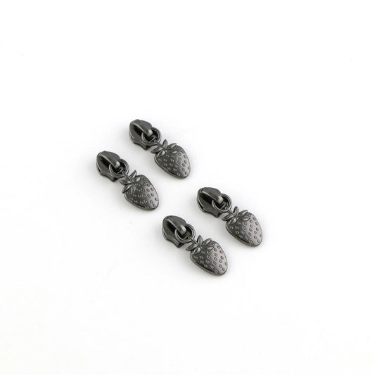 Four Strawberry Zipper Pulls - Gunmetal