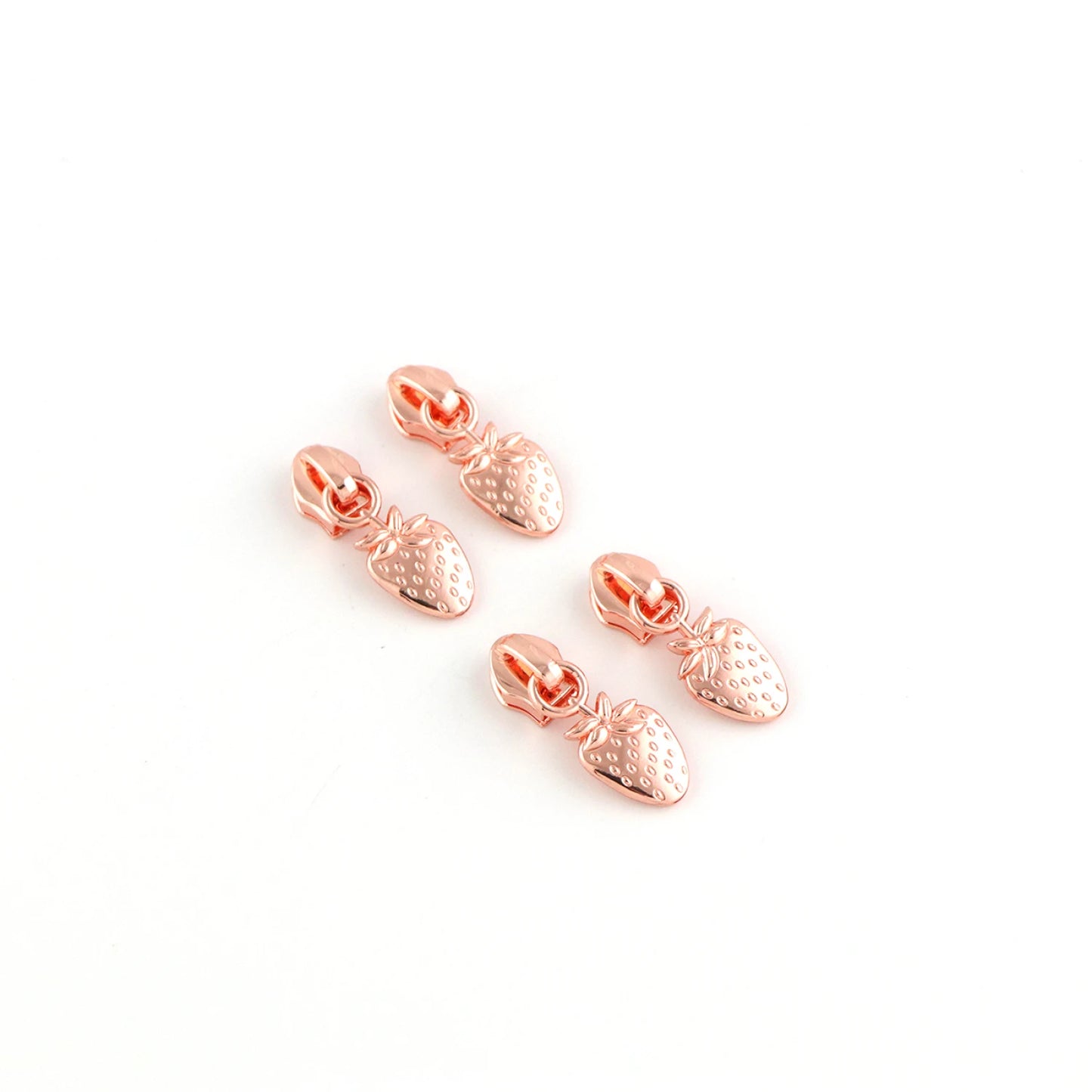 Four Strawberry Zipper Pulls - Rose Gold