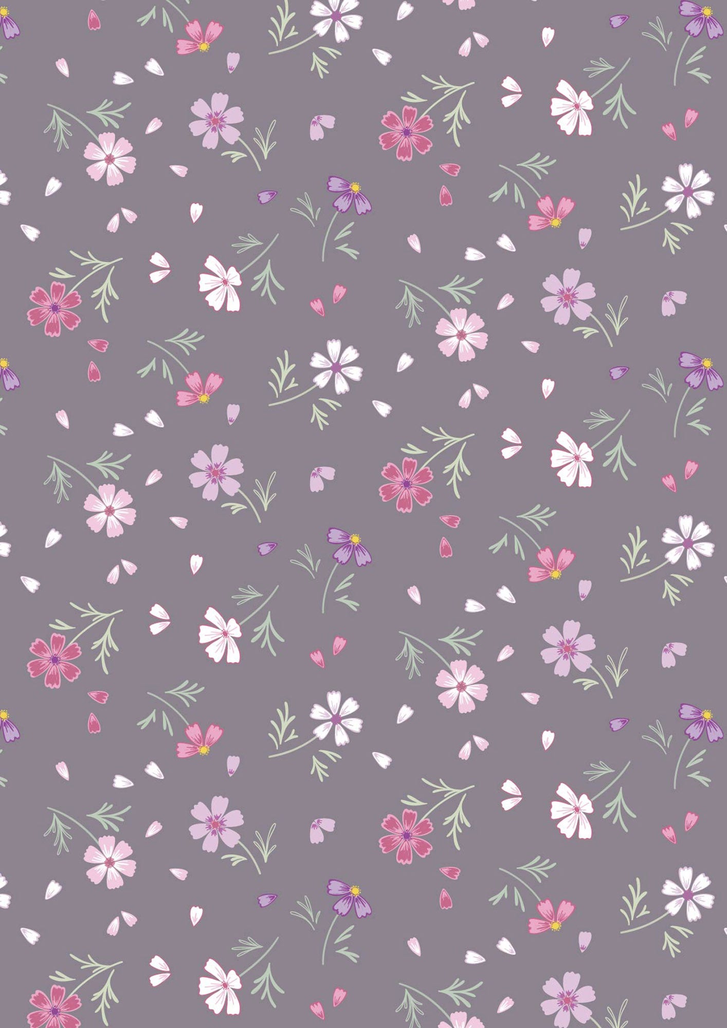 The Pressed Flowers Collection - Floral Affections Light Charcoal Grey by Cassandra Connolly with Lewis and Irene Fabrics 