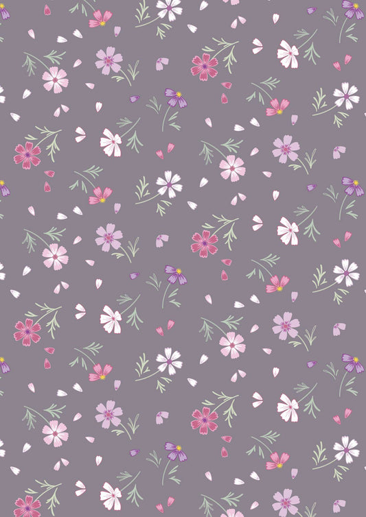 The Pressed Flowers Collection - Floral Affections Light Charcoal Grey by Cassandra Connolly with Lewis and Irene Fabrics 