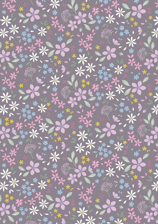 The Pressed Flowers Collection - Floral Ode Light Charcoal Cassandra Connolly with Lewis and Irene Fabrics 
