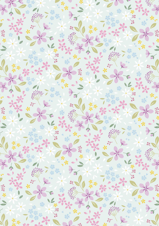 The Pressed Flowers Collection - Floral Ode Light Teal Cassandra Connolly with Lewis and Irene Fabrics