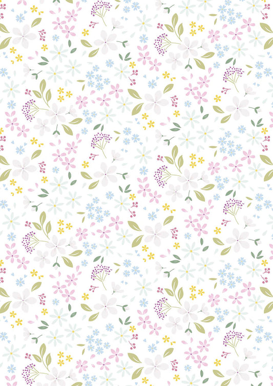 The Pressed Flowers Collection - Floral Ode White Cassandra Connolly with Lewis and Irene Fabrics 