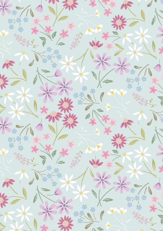 The Pressed Flowers Collection - Sleeping Bloom Light Teal Cassandra Connolly with Lewis and Irene Fabrics 