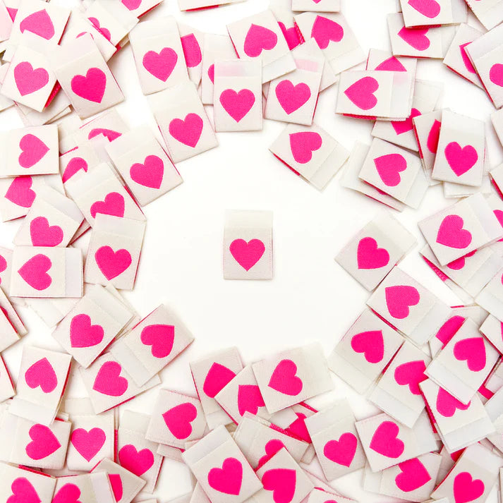 Pink Heart Woven Labels